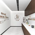 Modern Tea Room With White Walls Brown Wooden Cabinets Water Dispenser And Light Tiled Floor