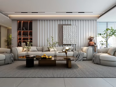 Elegant Modern Living Room Interior With White Sofa Coffee Table And Decorative Painting 3d model
