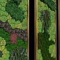 Vertical Green Wall Panels With Three Sections Various Plants And Golden Frames 3d model
