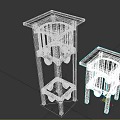 Wooden Tall And Short Furniture Pieces With Square Top And Carved Design Details