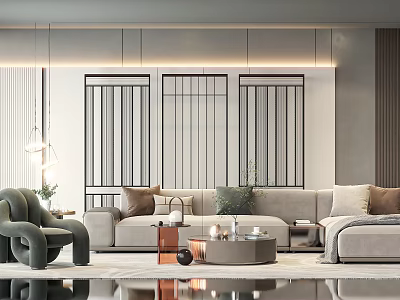 Elegant Modern Living Room Sofa And Coffee Table Set With Plush Pillows And Decorative Rug 3d model