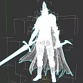 Medieval Battle Weapons Sword And Dagger With Armored Warrior In Cloak