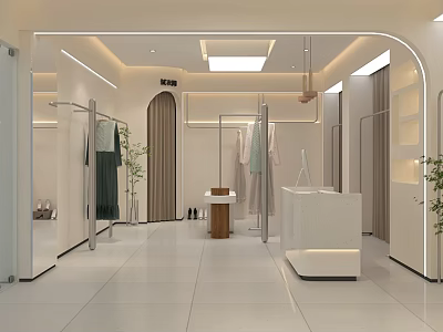 Modern Clothing Store Interior With Garment Racks Cashier Counter And Mirrors 3d model