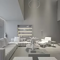 Modern Minimalist Living Room With Textured Grey Wall And Cozy Full Set Of Home Furniture