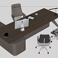 Modern Wooden Office Desk With Computer Monitor Chair And Desk Lamp