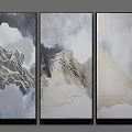 Abstract Triptych Paintings With Mountain Lines Gray White Gold Tones 3d model