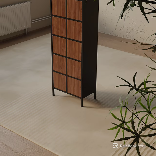 Modern Storage Cabinet With Wooden Panels Black Metal Frame And Sleek Contemporary Design 3d model 