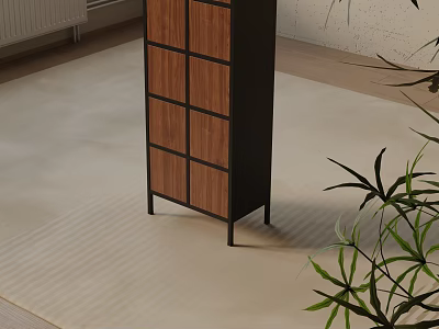 Modern Storage Cabinet With Wooden Panels Black Metal Frame And Sleek Contemporary Design 3d model