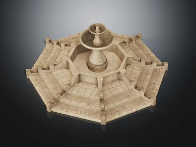 Ancient Octagonal Stone Structure With Stepped Platform And Central Pillar 3d model