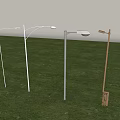 Various Designed Outdoor Lights With Silver White Brown Poles Standing On Green Grass