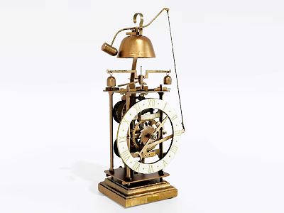 Vintage Brass Mechanical Household Appliance With Bell Gear And Base Structure 3d model