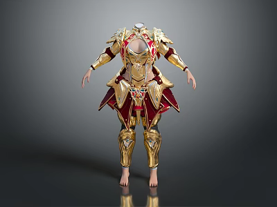 Ornate Golden Armor With Red Accents And Intricate Decorative Details 3d model