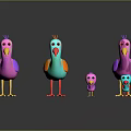 Colorful Cartoon Style Birds In Various Sizes With Bright Colors On Black Reflective Surface