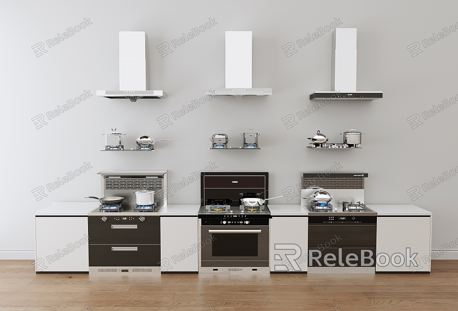 Modern integrated stove range hood gas stove side range hood top range hood pot kitchenware model