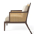 Modern Leisure Accent Chair With Wooden Frame Rattan Weave And Herringbone Pattern Cushion
