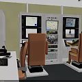 Control Room Equipment Setup With Multiple Monitors Control Panels And Ergonomic Seats For Efficient Operation 3d model