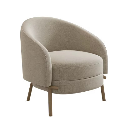 Beige Single Sofa With Curved Armrests And Wooden Legs For Modern Living Room 3d model