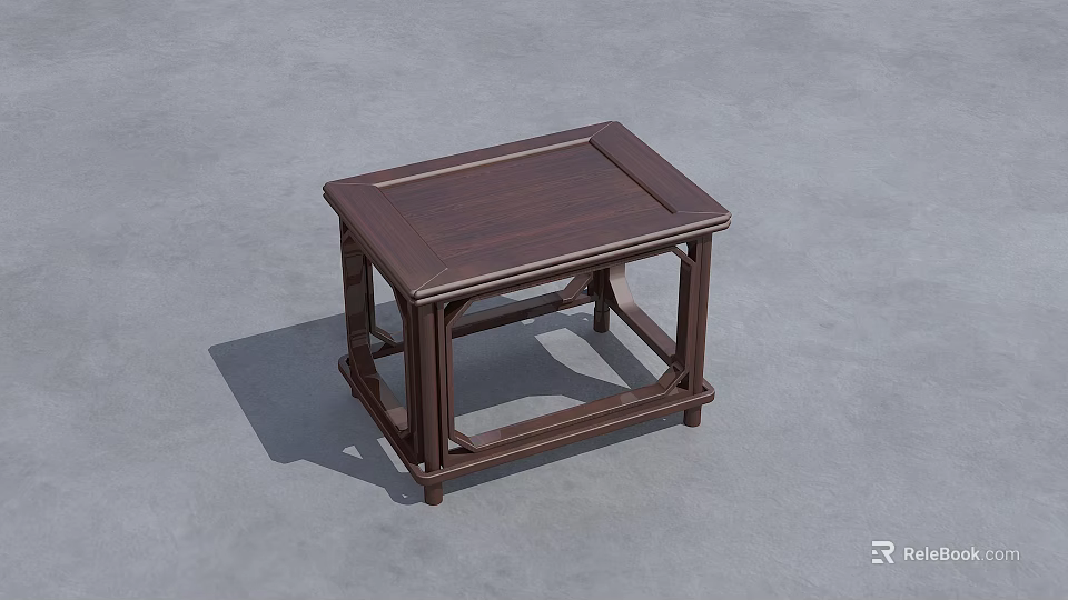 Dark Brown Wooden Stool With Square Top And Sturdy Frame Design 3d model