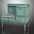 Classic Green Vintage Kitchen Stove With Drawers Cabinet And Metal Legs