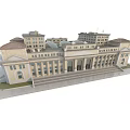 Classical Office Building Exterior With Multiple Wings Domed Roofs Grand Columns And Stone Steps