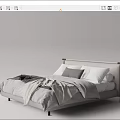 Modern Double Bed Interior Design with Upholstered Headboard Linen Bedding White Gray Pillows