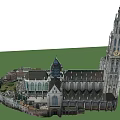 Detailed Gothic Architecture Model With Tall Clock Tower And Intricate Stone Roof Design