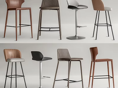 Modern Bar Stools Collection With Leather Seats And Metal Wooden Bases For Home Kitchens 3d model