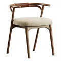 Modern Single Chair With Wooden Frame Curved Backrest And Linen Upholstered Seat