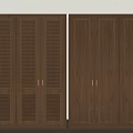 Dark Brown Wooden Wardrobe With Left Louvered And Right Flat Panel Doors In Modern Room