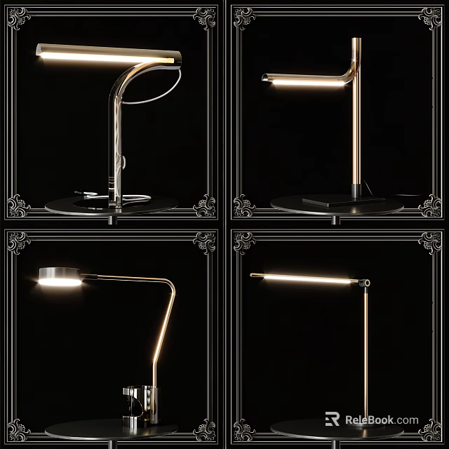 Modern Table Lamp With Adjustable Arm LED Light And Sleek Metal Base 3d model 
