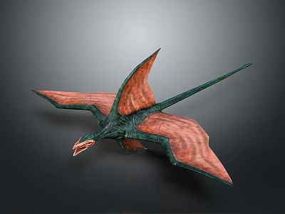 Realistic 3D Pterosaur Model With Red Green Wings And Long Tail In Flying Pose 3d model
