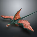 Realistic 3D Pterosaur Model With Red Green Wings And Long Tail In Flying Pose