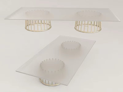 Rectangular Coffee Table With Glass Top And Gold Metal Grid Base Design 3d model