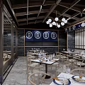 Traditional Chinese Restaurant Interior With Wooden Beams Hanging Lights And Neat Dining Tables Chairs