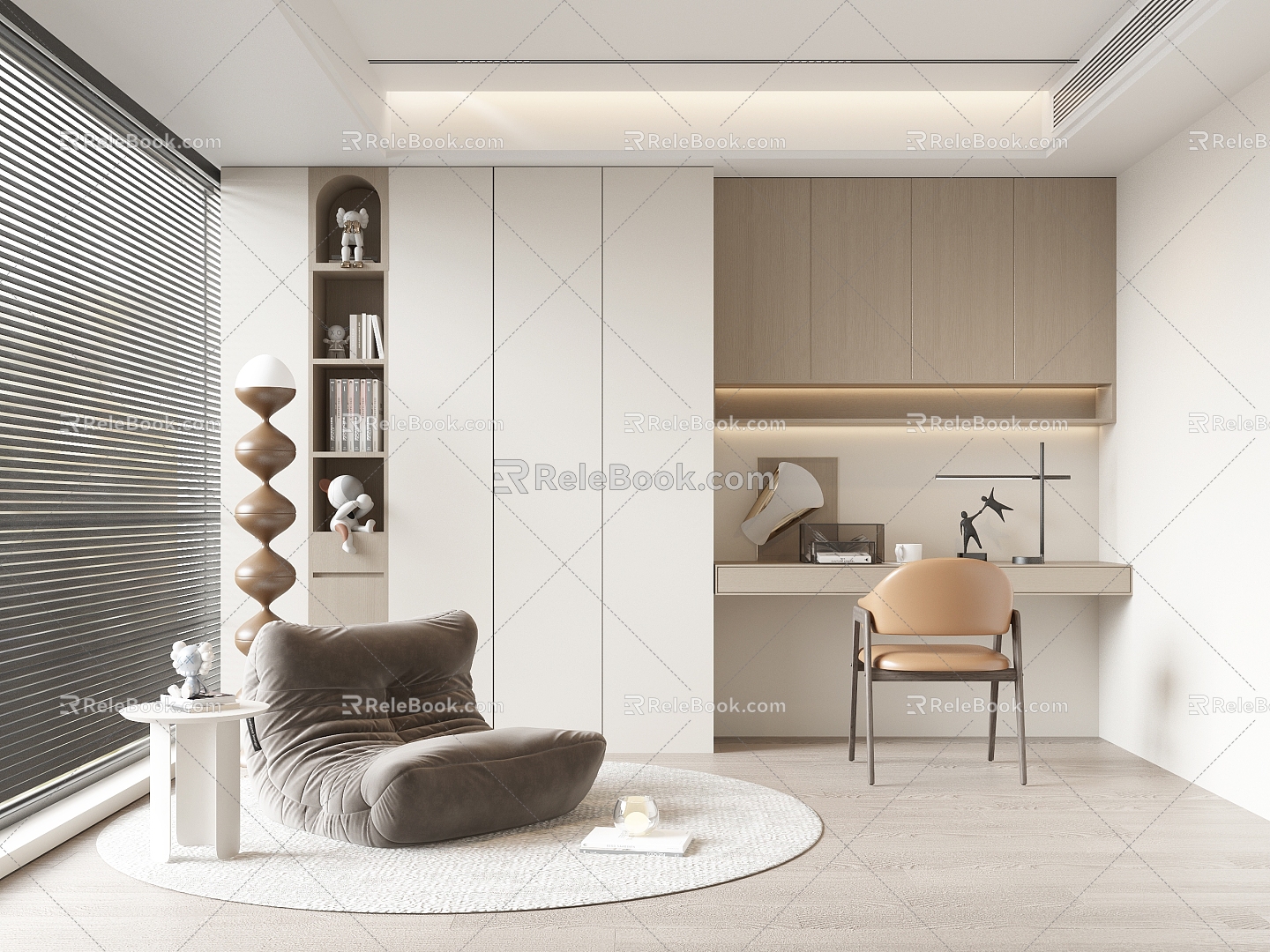 Study Desk and Chair Bookcase Lazy Sofa Single Chair 3d model