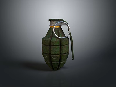 Green Military Grenade Weapon Classic Design With Metal Ring And Textured Surface 3d model