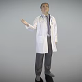 Male Doctor in White Coat with Stethoscope Standing Extending Hand Against Gray Background