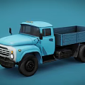 Vintage Blue Truck With Open Cargo Bed Classic Cab And Black Tires On Blue Background