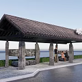 Yewan Station Structure With Traditional Tiled Roof And People Resting On Benches