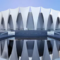 Xiamen Olympic Sports Center Modern Architectural Design With White Roof And Water Reflection
