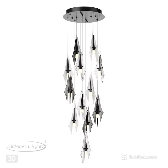 Modern Geometric Chandelier With Black And White Cone Shaped Hanging Decor 3d model 