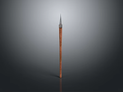 Traditional Metal Spear With Wooden Handle On Gray Gradient Background 3d model