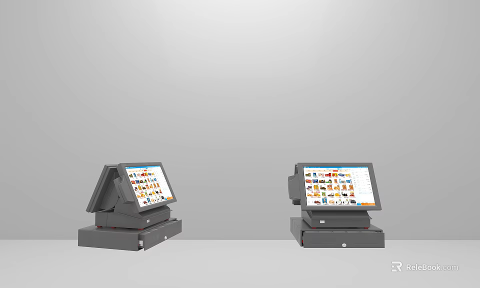 Dual Black Business POS Terminals With Colorful Icons On Screen 3d model 