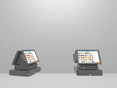 Dual Black Business POS Terminals With Colorful Icons On Screen 3d model