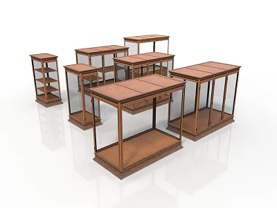 Wooden Office Desks with Various Designs Glass or Wooden Tops and Shelves or Drawers 3d model