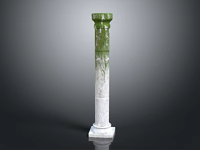 Green And White Marble Column With Textured Surface And White Base Interior 3d model