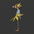 Man Wearing Glasses Blue Shirt And Brown Pants With Yellow Wings Orange Claws