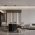 Modern Living and Dining Room Interior With Beige Sofa Black Coffee Table And Dining Chairs