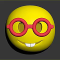 Yellow Smiley Face With Red Round Glasses And White Teeth On Dark Background