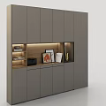 Modern Entryway Cabinet Sideboard With Gray Cabinetry Open Storage Built In Lighting And Decorative Items